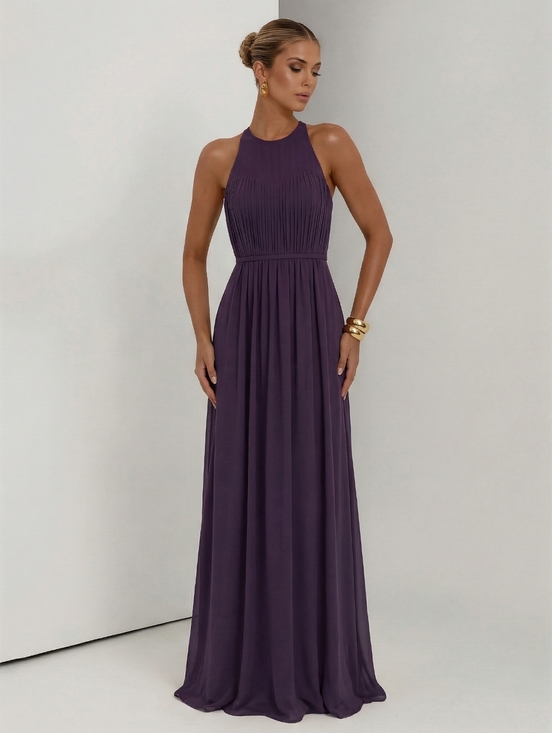Bill Levkoff Dresses & Skirts - Bill Levkoff Formal Maxi Dress Women Sz 10 Purple Chiffon Halter Neck Bridesmaid